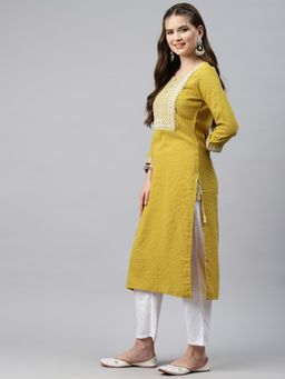 Readiprint - Straight Style Cotton Fabric Mustard Color Kurta