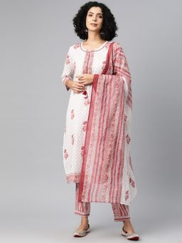 Readiprint - Straight Style Cotton Pink Color Kurta With Bottom & Dupatta (Set of 3)