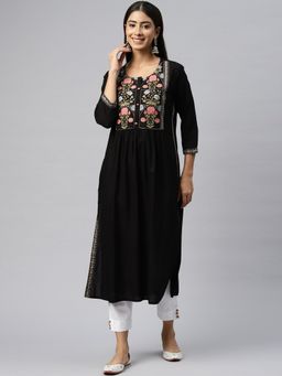Readiprint - Naira Style Rayon Fabric Black Color Kurta
