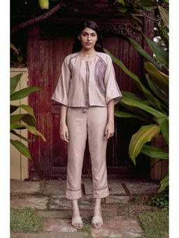 Kaveri - Women Mauve Linen Blend Jacket With Pant