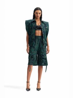 CILVR - Serpent Boxy Denim Green Jacket with Short With Co-Ords Sets(M)