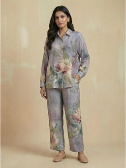 KALISTA - Purple Sage Floral Printed Shirt And Pant