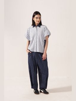 Muvazo - Workform Striped Blue Shirt With Pant Co-Ords
