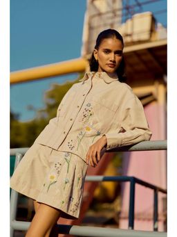 Muvazo - Match Mood Beige Shirt With Skirt Co-Ords