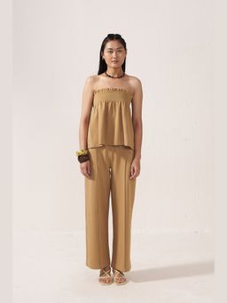 Muvazo - Sandstone Elegance Brown Top With Pant Co-Ords
