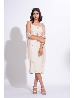 Shruti S - Embroidered Off White Crop Top with Skirt and Dupatta