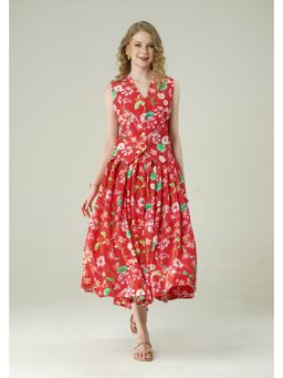 SURABHI ARYA - Crimson Bird Waist Coat and Pleated Skirt Set