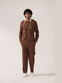 Muvazo - Mocha Ease Brown Hooded Shirt With Trouser Co-Ords Sets