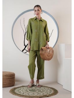 SURABHI ARYA - Olive Green Linen Co-Ords