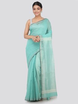 PinkLoom - Women's Cotton Silk Saree With Unstitched Blouse Piece,Turquoise