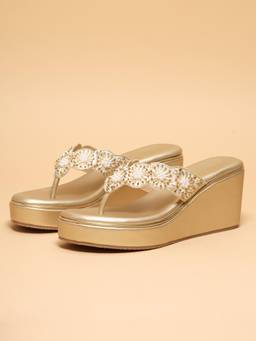 ERIDANI - Nida Gold Embellished Wedges for Women