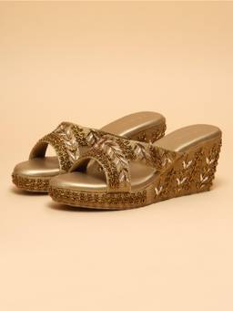 ERIDANI - Reya Antique Bronze Embellished Wedges for Women