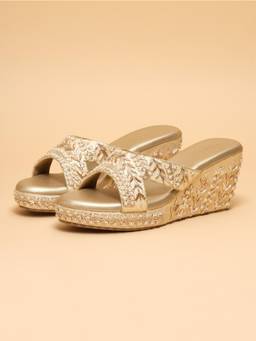ERIDANI - Reya Gold Embellished Wedges for Women