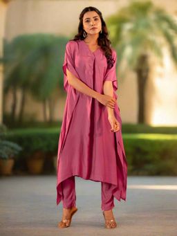 Kasya - Pink Kaftan Muslin Kaftan with Pant (Set of 2)