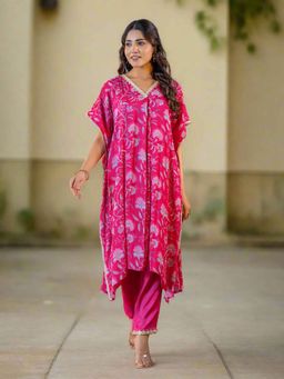 Kasya - Pure Chinnon Floral Printed Kaftan Have Cotton Lining (Set of 2)