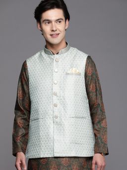 Manyavar - Grey Sleeveless Mandarin Collar Nehru Jacket