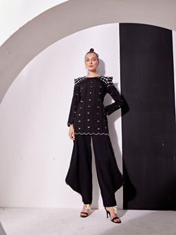 Vidhi Wadhwani - Black Alex Top and Draped Pant (Set of 2)