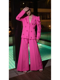 Vidhi Wadhwani - Pink Boom Diamonte Pant with Blazer (Set of 2)
