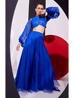 Vidhi Wadhwani - Blue Cari Crop Top with Palazzo (Set of 2)