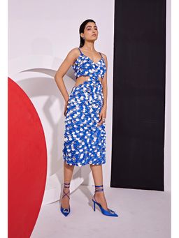 Vidhi Wadhwani - Blue Disco Circle Applique Side Cut Out Dress