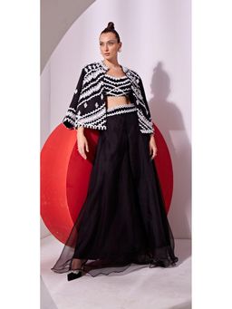 Vidhi Wadhwani - Black Jia Jacket with Bustier and Palazzo (Set of 3)