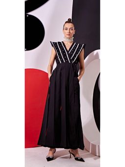 Vidhi Wadhwani - Black Katie Panelled Top with Pant (Set of 2)