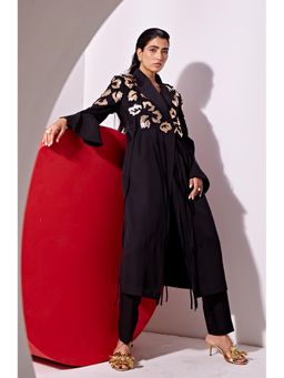 Vidhi Wadhwani - Black Kyna Metallic Applique Pant with Jacket (Set of 2)