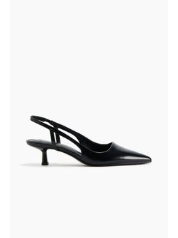 H&M - Women Black Kitten-Heeled Slingbacks Sandals