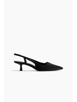 H&M - Women Black Kitten-Heeled Slingbacks Sandals