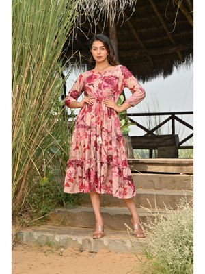 pink floral midi skater dress