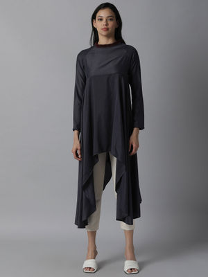 RAREISM Navy Blue Solid Plain Dress