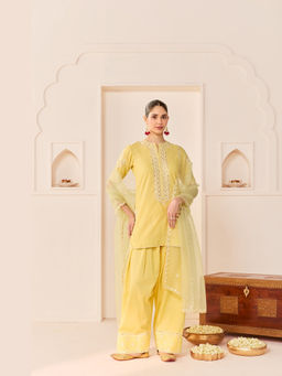 Sheetal Batra - Anaisha - Lemon Yellow Short Kurta With Farshi Salwar and Heavy Dupatta