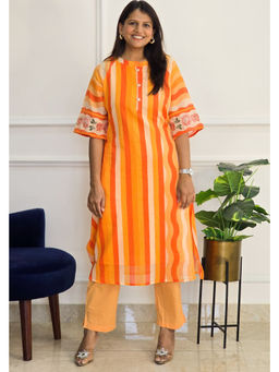 Pink Tree - Mul Orange Stripe Kurta and Pant