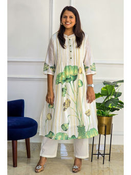 Pink Tree - Mul Botanical Ivory Kurta with Pant