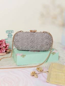 AMYRA - Cordon Capsule Clutch Grey with Detachable Sling (Set Of 2)