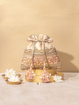 AMYRA - Zira Embroidered Potli - Beige