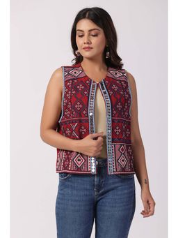 STIL-O-STITCH - Women Maroon Colour Indian Wear Sleeveless Shrug