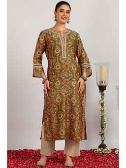 TAHILIYA - Mustard Chanderi Silk Straight Kurta