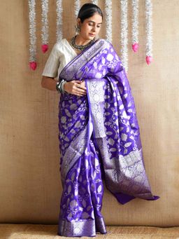 Sundarii - Muskann - Brocade Saree With Unstitched Blouse - Blue