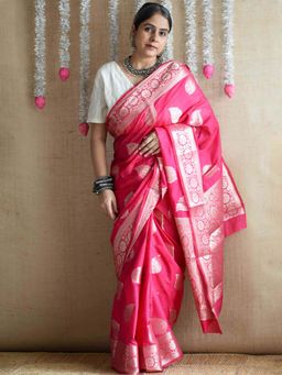 Sundarii - Nazma - Brocade Saree With Unstitched Blouse - Pink