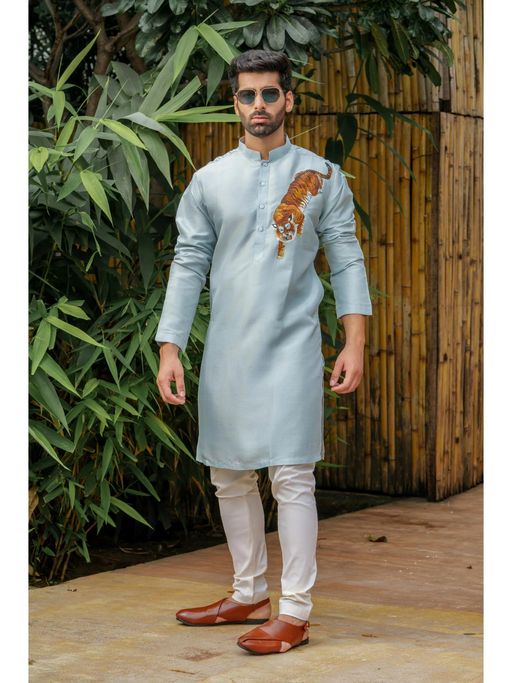 BEFITTING CLOTHING Blue Hand Painted Kurta with Pyjama (Set of 2)