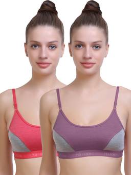MAROON - Multi-Color Colorblock Cotton Regular Bra (Pack of 2)