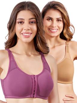 MAROON - Multi-Color Solid Cotton Regular Bra (Pack of 2)