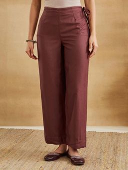 Fabindia - Maroon Solid/Plain Regular Straight Pant