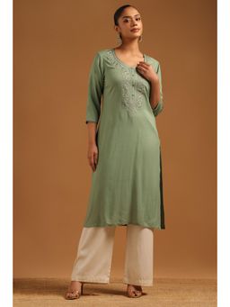Soch - Green Embroidered Three Fourth Sleeves Kurta