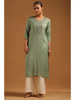 Soch - Green Embroidered Three Fourth Sleeves Kurta
