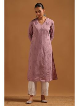 Soch - Purple Embroidered Three Fourth Sleeves Kurta