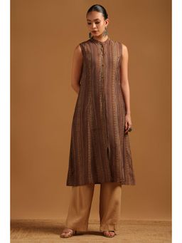 Soch - Brown Stripes Sleeveless Kurta