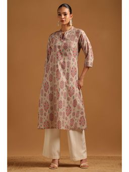 Soch - Beige Printed Three Fourth Sleeves Kurta