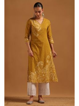 Soch - Mustard Printed Three Fourth Sleeves Kurta